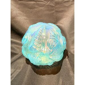 Iridescent Blue Art Glass Shell Motif Orb Sphere